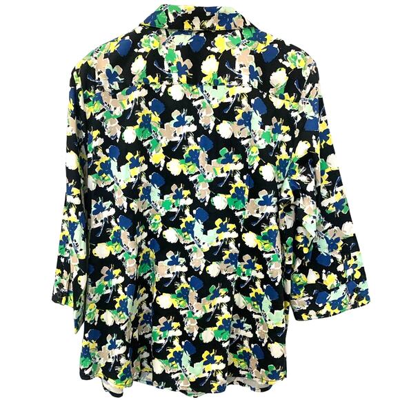 Dana Buchman Shirt XL Blue Button Up Floral 3/4 Sleeves Business Casual Office - Picture 2 of 8
